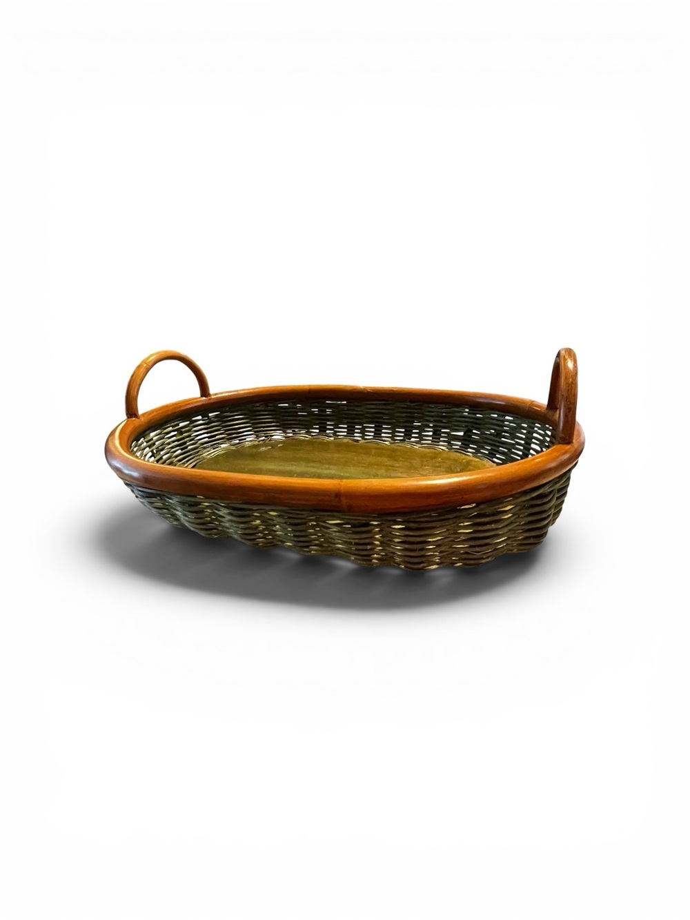 Woven Wooden Serving Basket - Brown & Olive Green - Picture 2 of 8